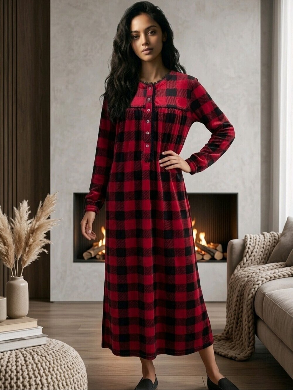 Ashford & Brooks Women's Fleece Long Sleeve Nightgown Sleep Robe Dress Sz M